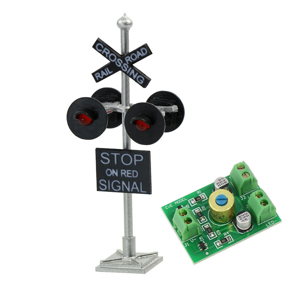1 Lot Ho Scale Railroad Crossing Signal 4 Heads Leds + Circuit Board Flasher