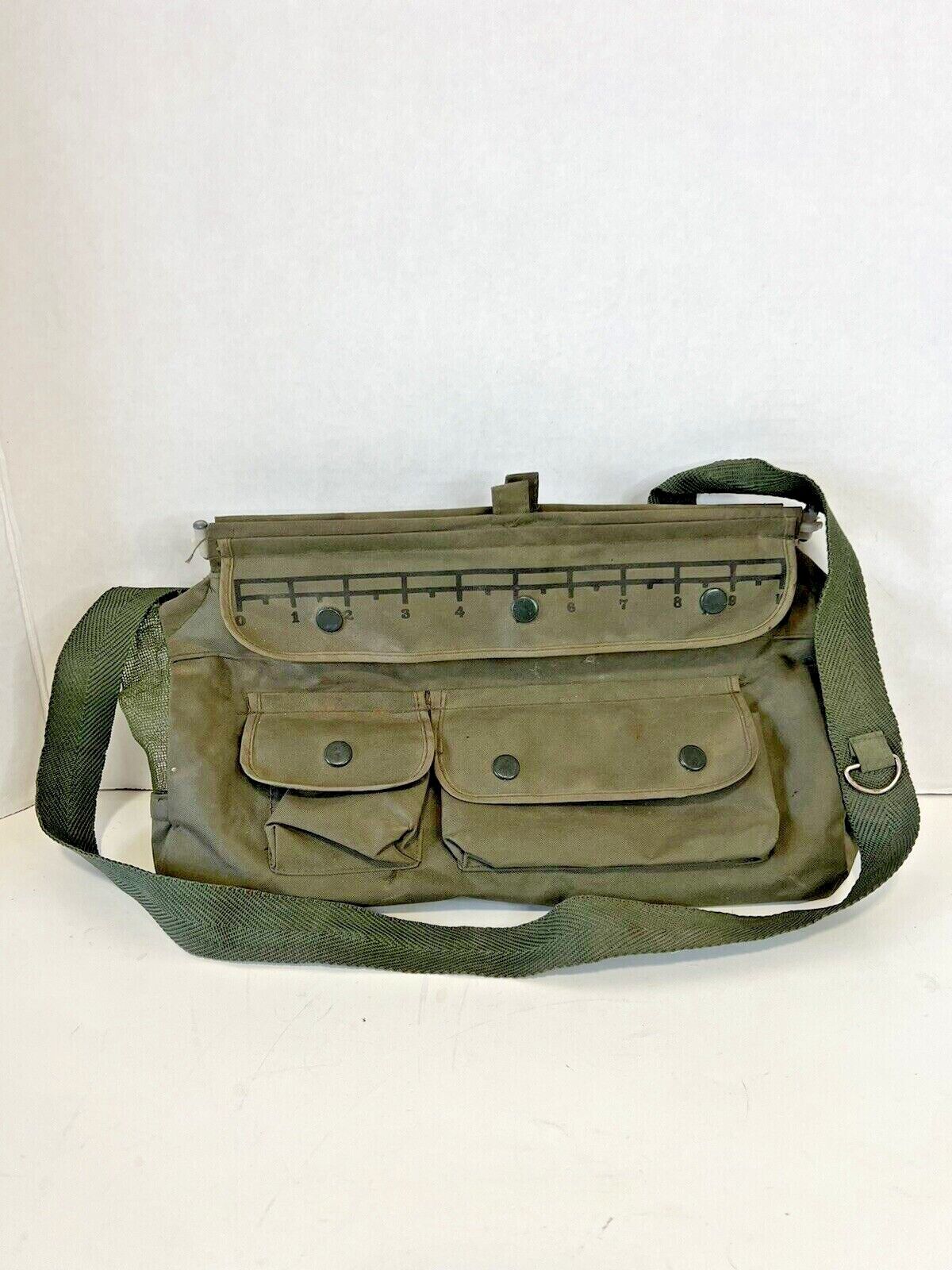 Vintage Canvas Nylon Fishing Creel Tackle Bag Army Green Outdoor