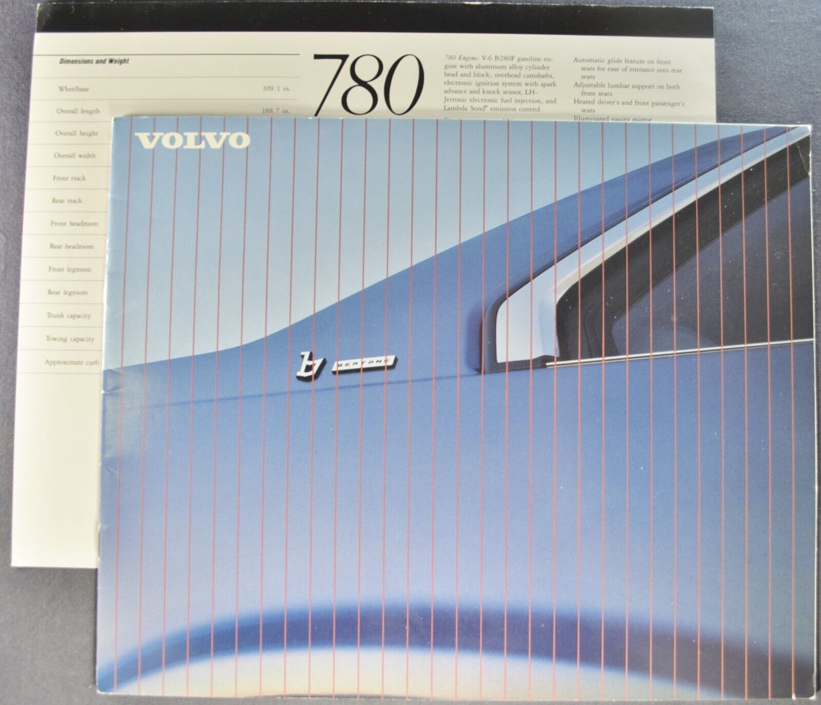 1987 Volvo 780 Bertone Sedan Catalog Brochure +insert Excellent Original 87