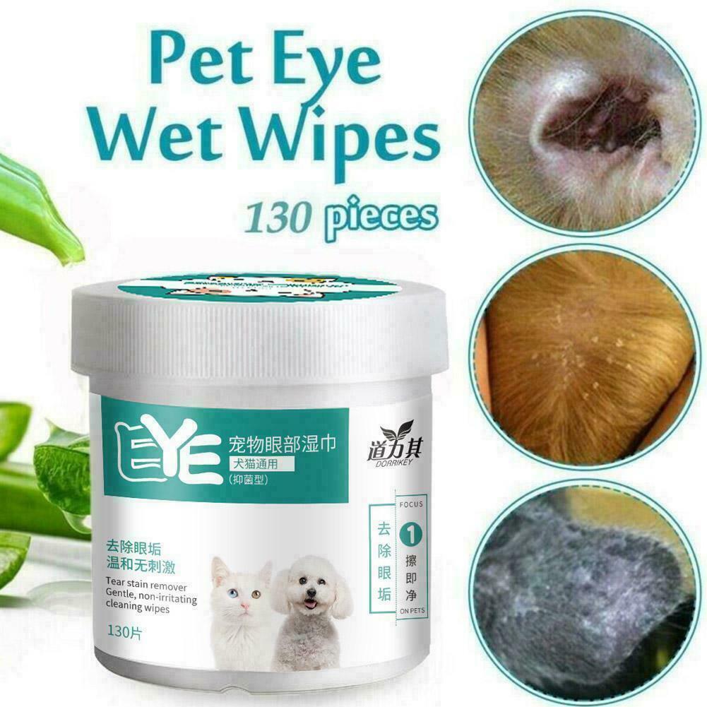 130x Wipes Wet Pet Eye Dog Cat Tear Stain Remover Cleaning Towels Top L7s1
