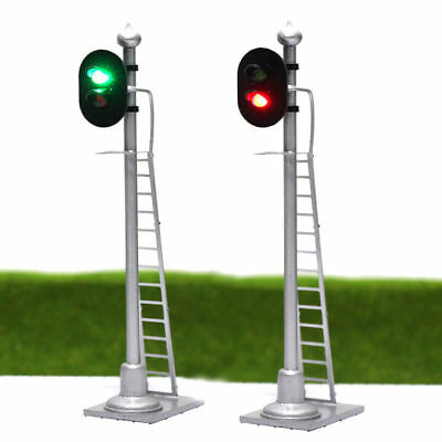 3pcs Model Railroad Ho Scale Block Track Signals 2-leds Green Red With Ladder