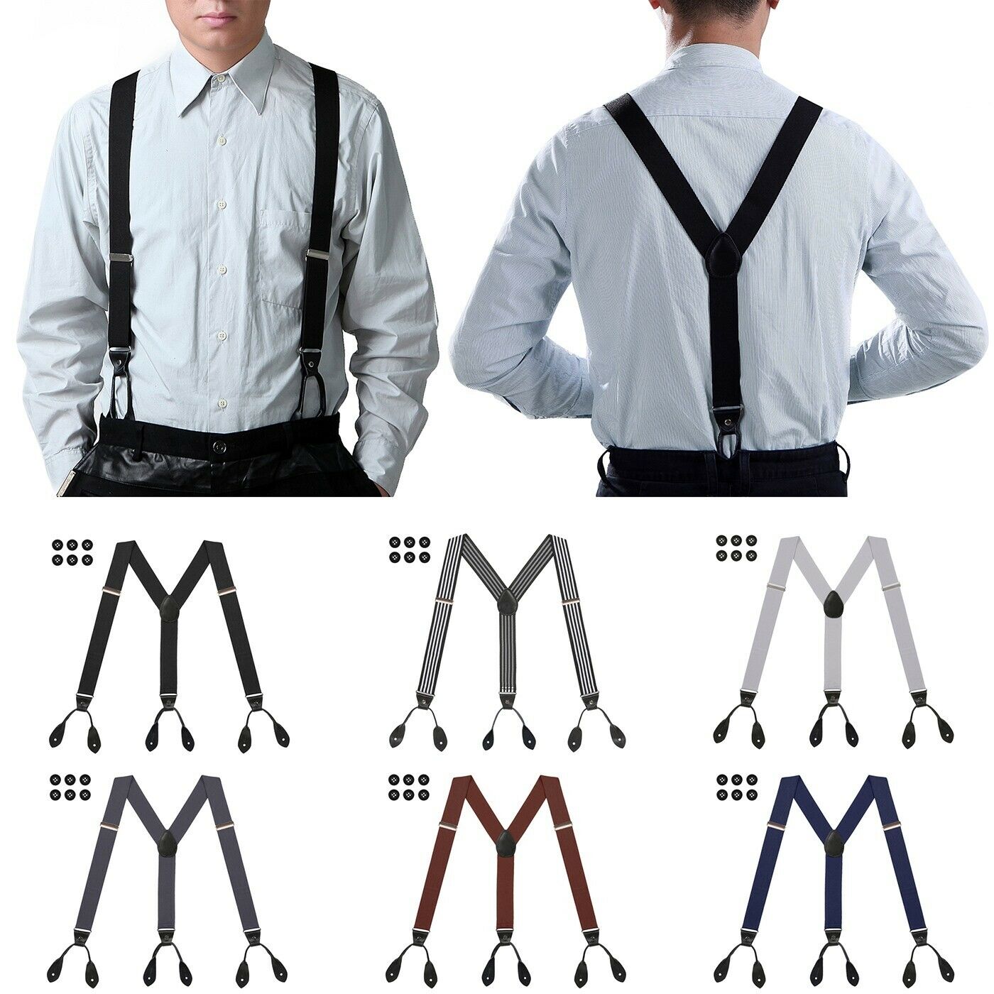Mens Button Hole Suspenders Y-back Adjustable Heavy Duty Design Suspender