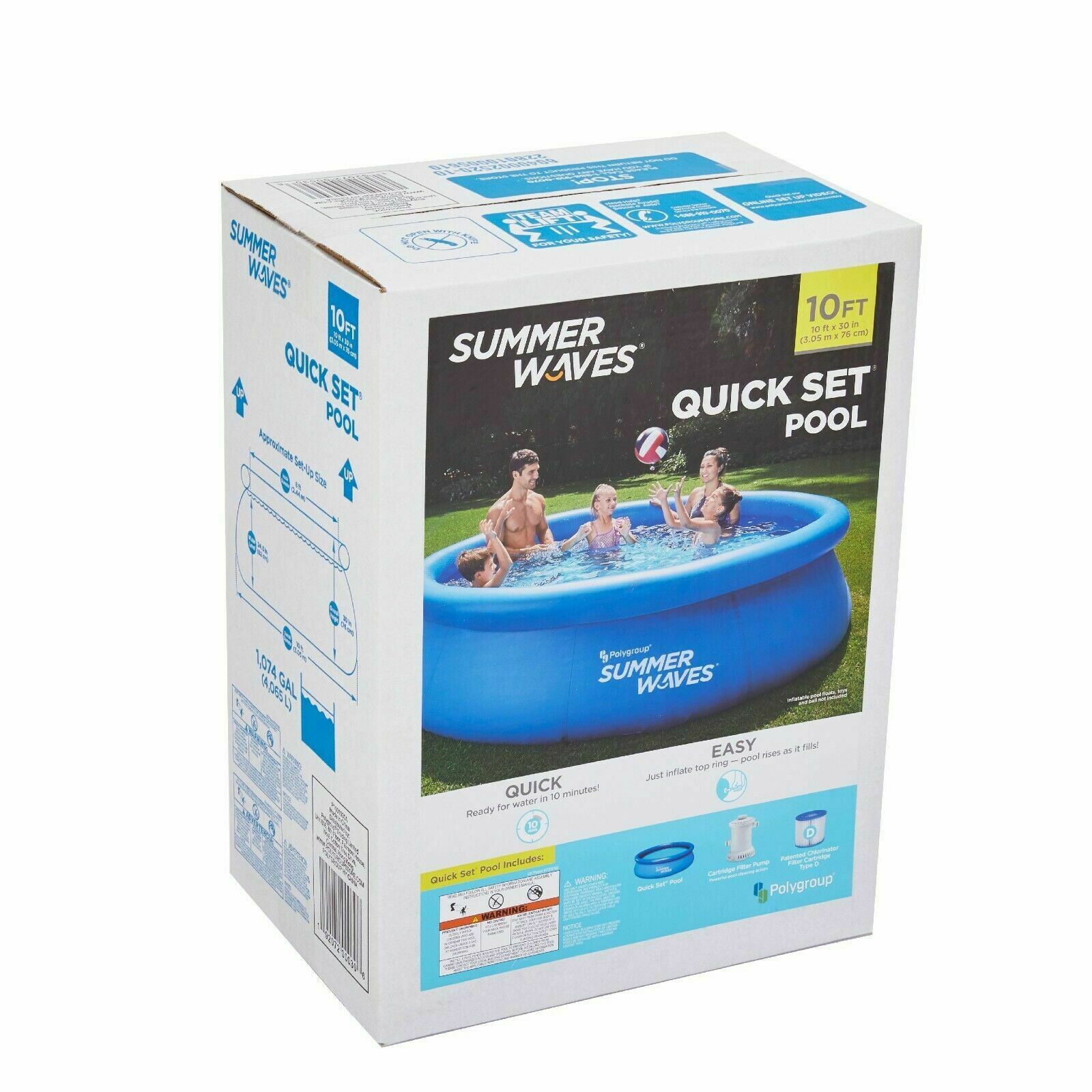 Summer Waves Inflatable Ring Pool 10ft X 30in Quick Set Above Ground Filter Pump