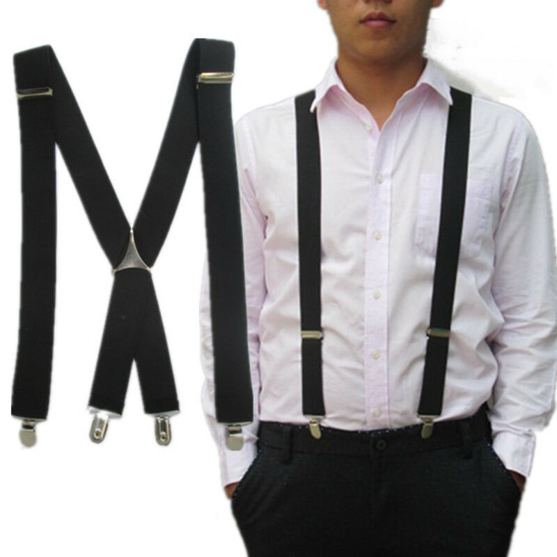 New Men Elastic Suspenders Leather Braces X-back Adjustable Clip-on 4 Colors