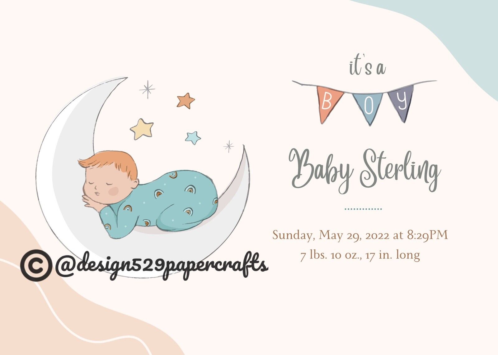 You Print Personalized Editable Digital Baby Announcement Its A Boy Baby On Moon