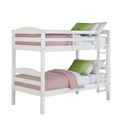 Bunk Beds Twin Over Twin Kids Furniture Bedroom Ladder Wood Convertible White