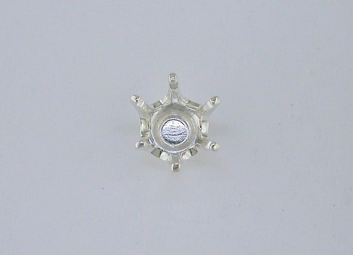 6 Prong Faceted Round Tie Tack Setting Sterling Silver