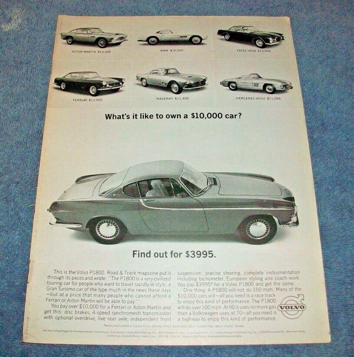 1963 Volvo P1800 Vintage Ad "what's It Like To Own A $10,000 Car?"
