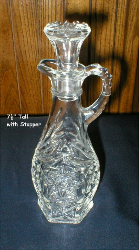 Vintage Glass Vinegar & Oil Cruet With Stopper 7 1/2" Tall - Starburst Patter