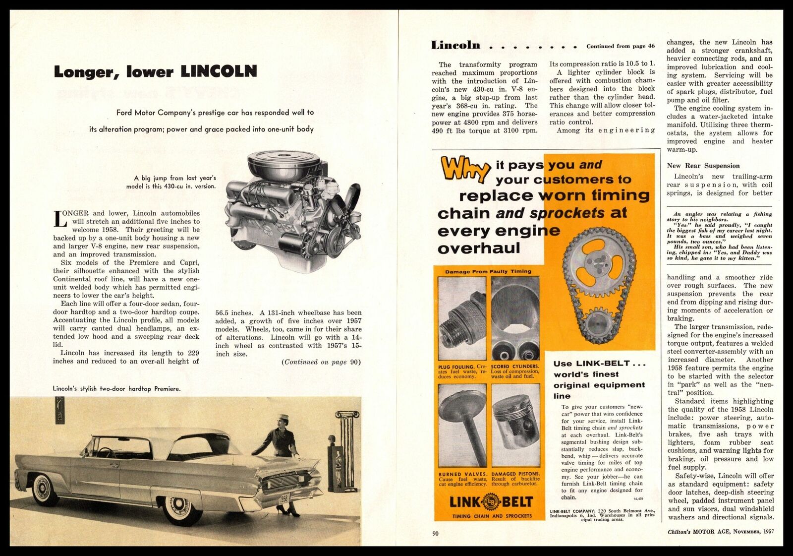 1958 Lincoln Premiere 2-door Hardtop 430 V8 Engine Photo 2-page Article Print Ad